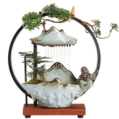 假山雨帘招财流水摆件循环水创意家居客厅玄关喷泉水景装饰礼品