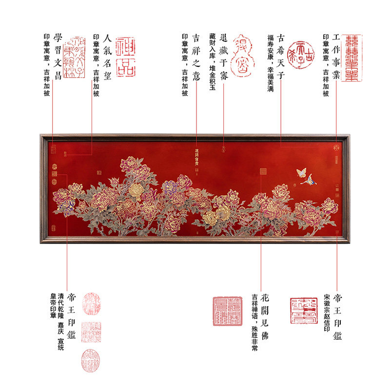 客厅装饰画大厅沙发背景墙壁画牡丹挂画高端国画新中式实木铜雕画