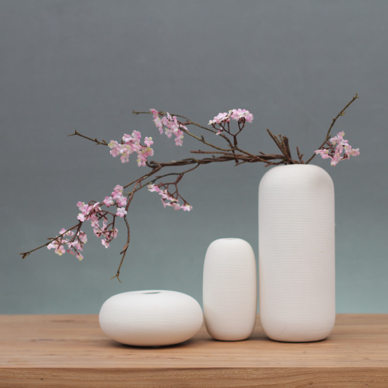 日式禅意纯白素烧陶瓷花瓶花器 家居电视柜茶几装饰品工艺品摆件