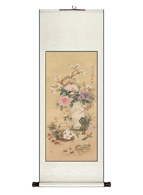 明清古画岁朝图中式卷轴挂画竖版饭厅书房装饰画玄关走廊过道壁画