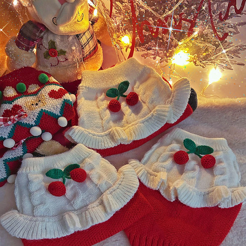 袋袋猫 圣诞红毛衣 宠物新年衣服喜庆装扮宠物冬季狗狗过年红衣服