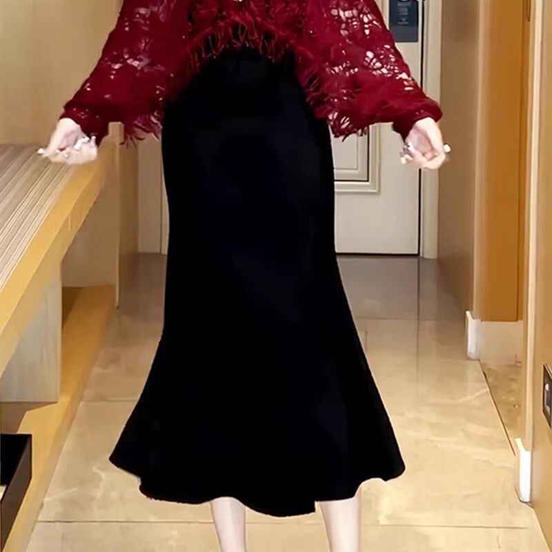 气质鱼尾包臀半身裙女春秋季2025新款黑色高腰显瘦高级感一步长裙