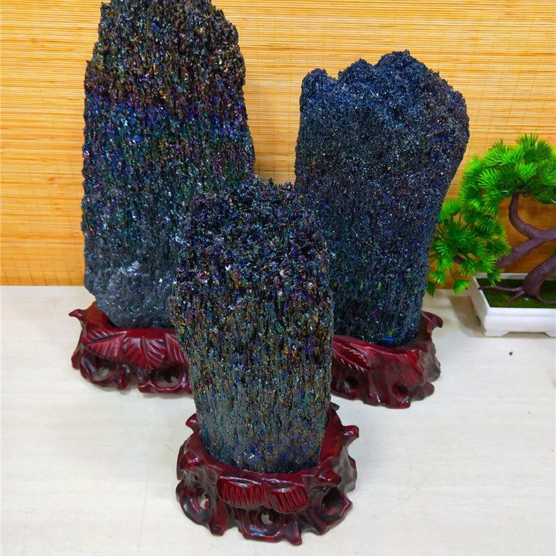 包邮七彩矿碳化硅摆件天然矿物晶体观赏石奇石收藏礼品矿石原石