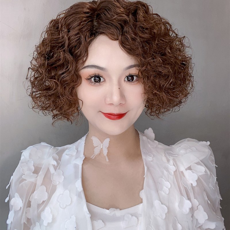 假发女半手指波波卷发任意分缝真人发丝全头套蓬松轻薄高档时尚