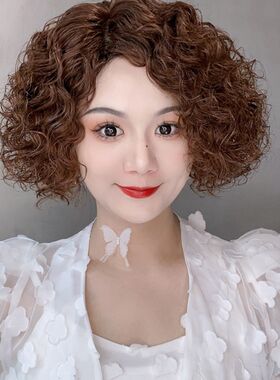 假发女半手指波波卷发任意分缝真人发丝全头套蓬松轻薄高档时尚