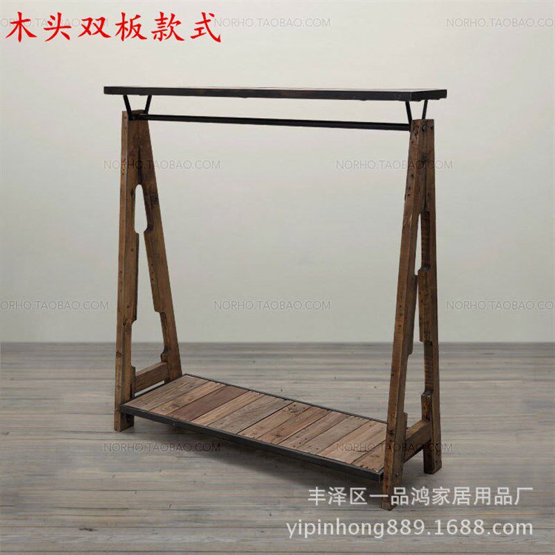 做旧实木铁艺服装店展示架服装架复古挂衣架衣帽架服装店货架包邮
