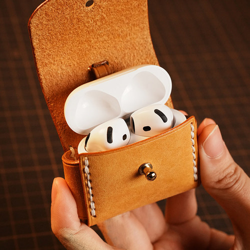 个性皮革AirPods4耳机套手工DIY牛皮材料包缝线款蓝牙耳机保护套