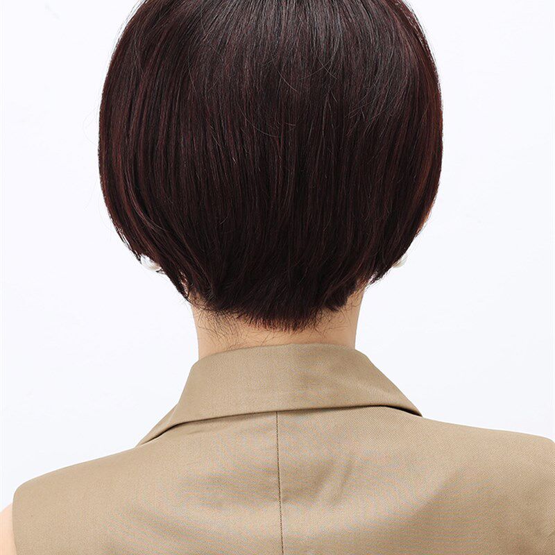 真发假发女短发妈妈短直发中老年女士全头套发型真人发丝自然发套