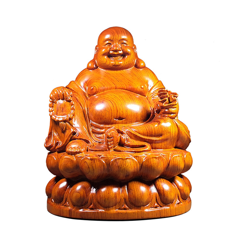 笑佛木雕花梨木黑檀弥勒佛莲花座布袋实木工艺品摆件玄关客厅包邮