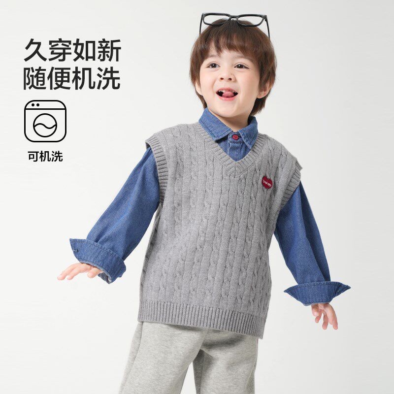 右欧儿童马甲男童针织背心学院风洋气2025春季新品童装女童毛衣