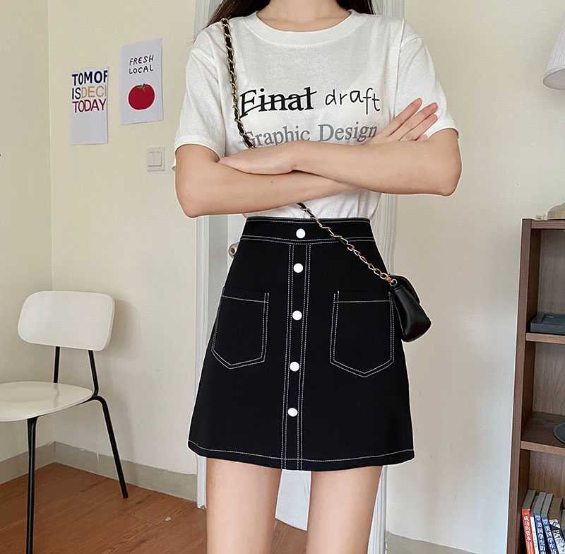 半身裙大码女装高腰口袋包臀一步裙春夏胖MM学生防走光a字短裙子