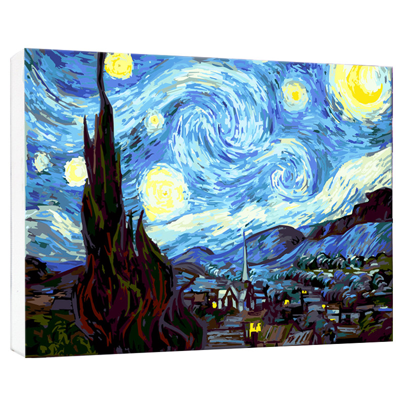 自油自画 数字油画diy客厅装饰画手工填色手绘填充油彩画梵高星空