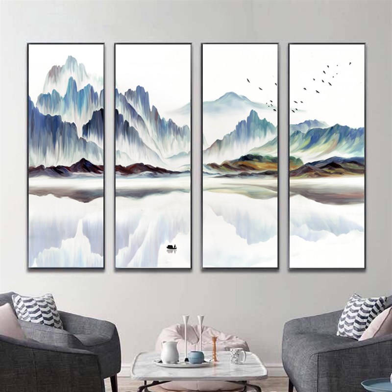 新中式装饰画客厅饭厅四联山水挂画办公室沙发背景墙书房走廊壁画