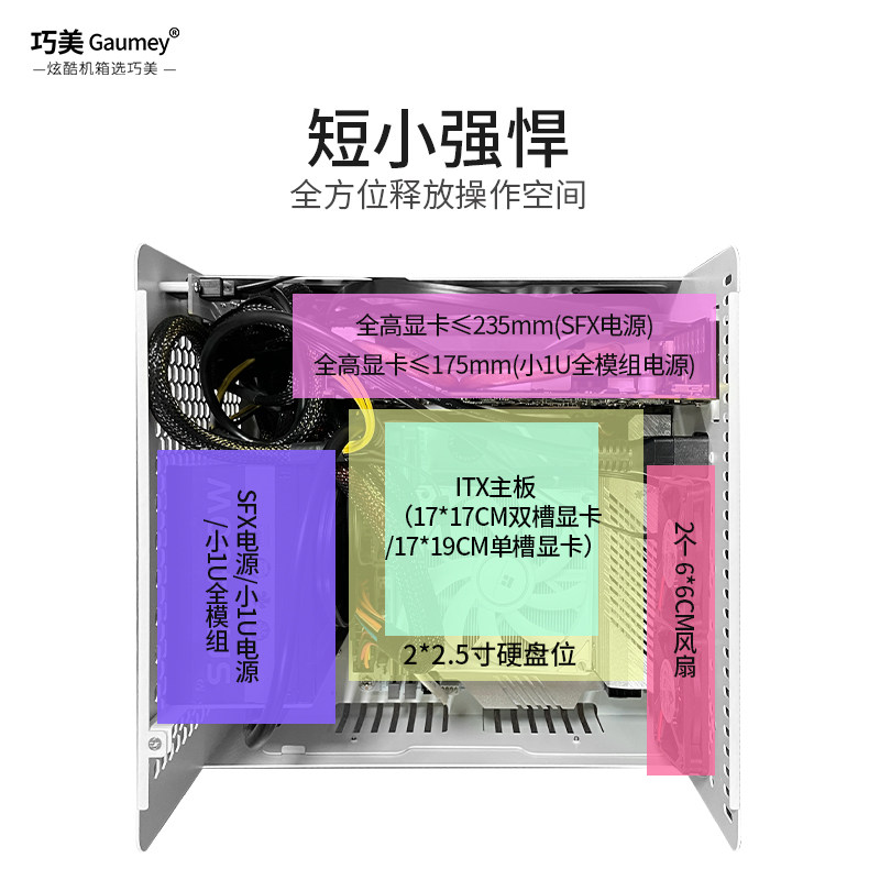 ITX机箱手提便携卧式桌面电脑sfx铝合金风冷迷你小机箱htpc外壳