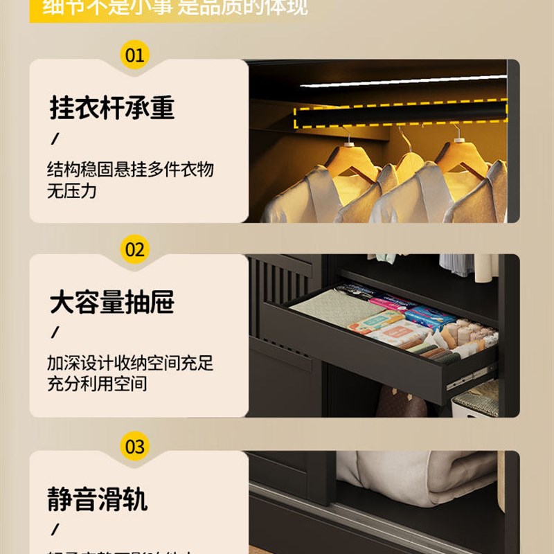 钢制衣柜推拉门金属收纳柜家用小户型省空间卧室衣橱环保储物柜子
