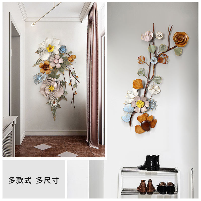 欧式进门口玄关走廊背景墙面装饰客厅铁艺餐厅立体花朵墙壁挂件