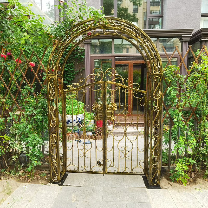 花园铁艺拱门欧式庭院门对开门院子门头拱形门户外爬藤架景点大门
