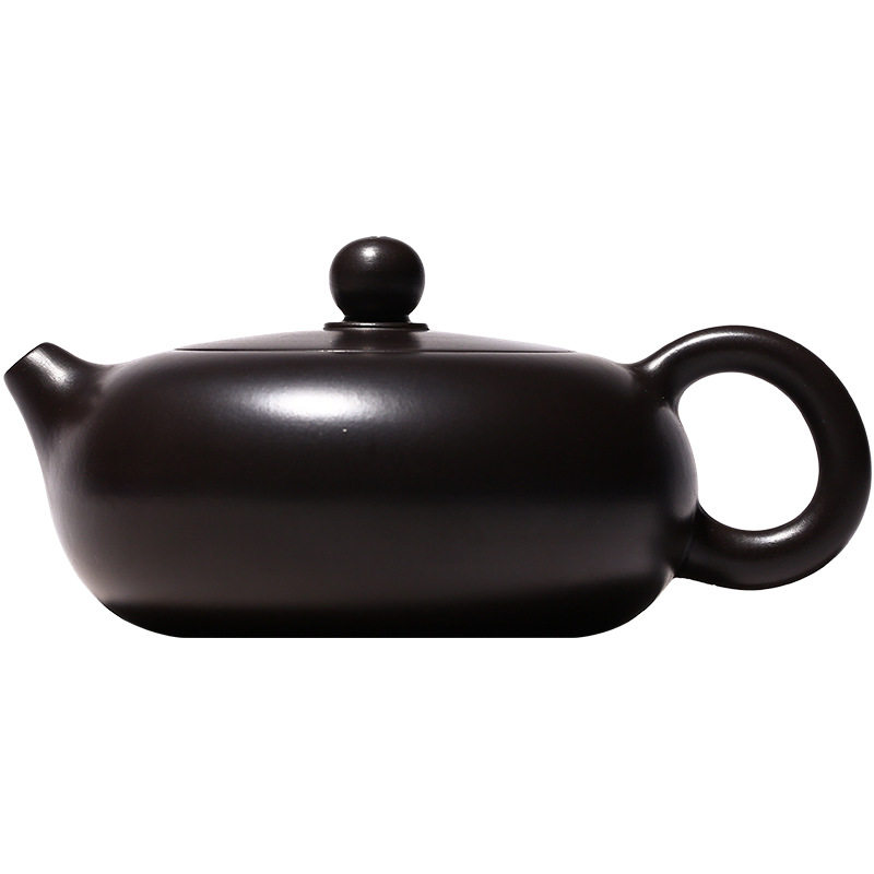 宜兴紫砂壶纯手工素面扁西施壶功夫茶具原矿黑朱泥卡盖光货泡茶壶