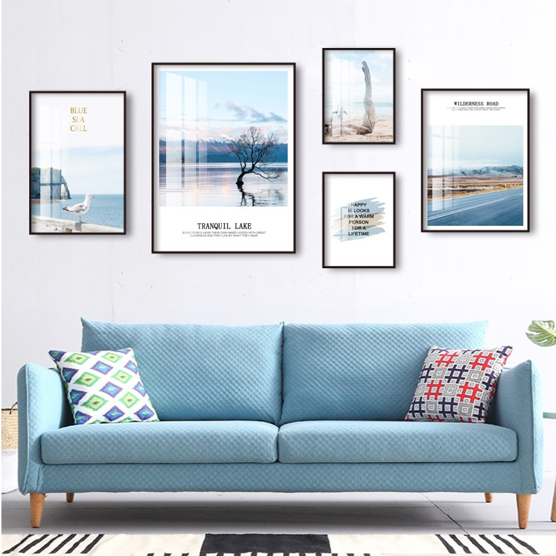 北欧客厅装饰画沙发背景墙挂画现代简约大海风景壁画创意组合墙画