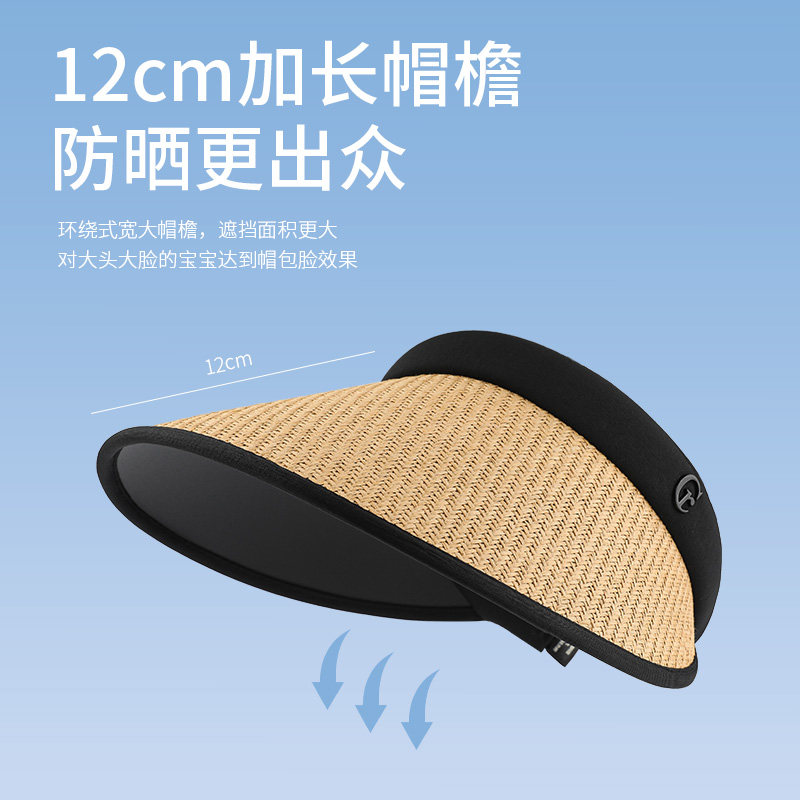 大帽檐防晒帽空顶草帽黑胶遮阳帽女夏防紫外线发箍式太阳帽沙滩帽
