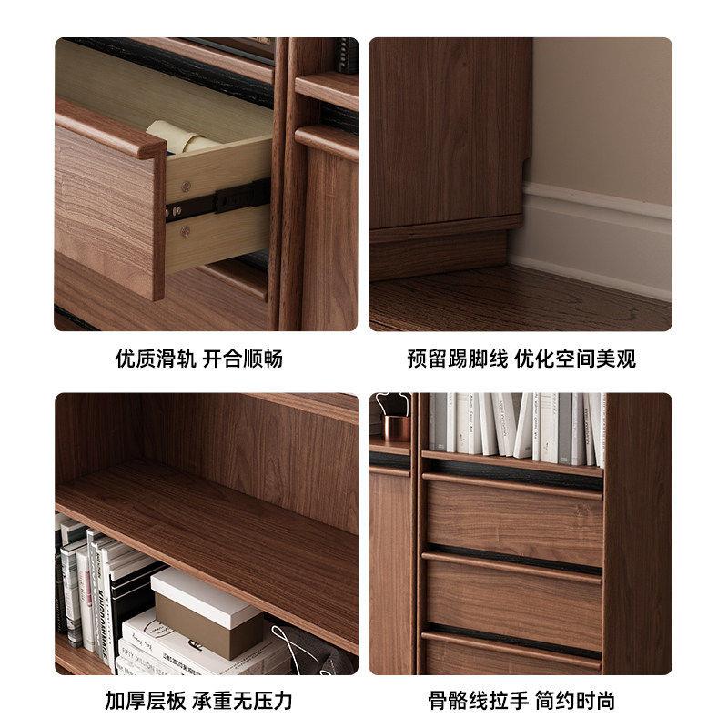 储物柜现代简约实木书柜带玻璃门防尘储物展示柜客厅落地多层书架