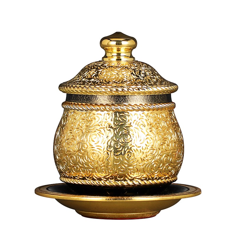 鎏金佛具套装纯铜供佛用品家用全套敬神佛前香炉供水杯供盘供佛灯