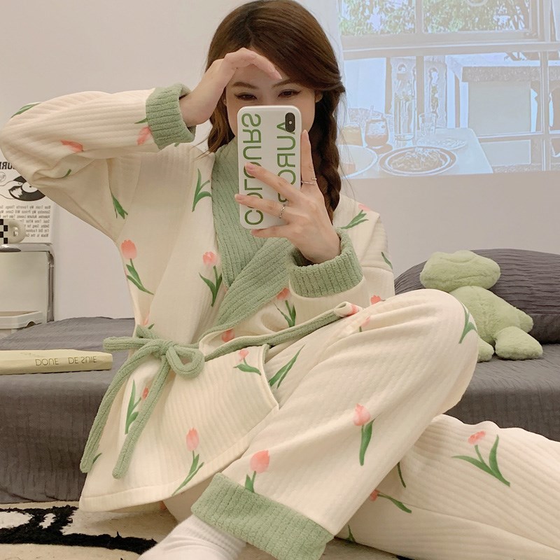 空气棉月子服春秋产后加厚夹棉10月份冬季款哺乳孕妇睡衣家居套装