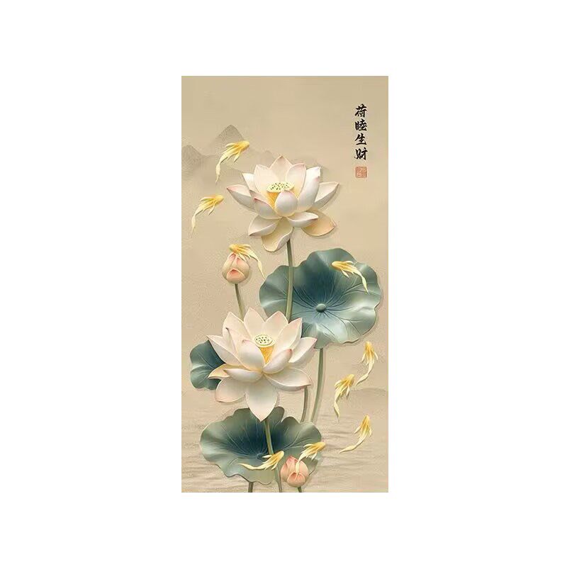 2025新款钻石画满钻荷花九鱼图玄关走廊点钻十字绣钻石绣入户中式