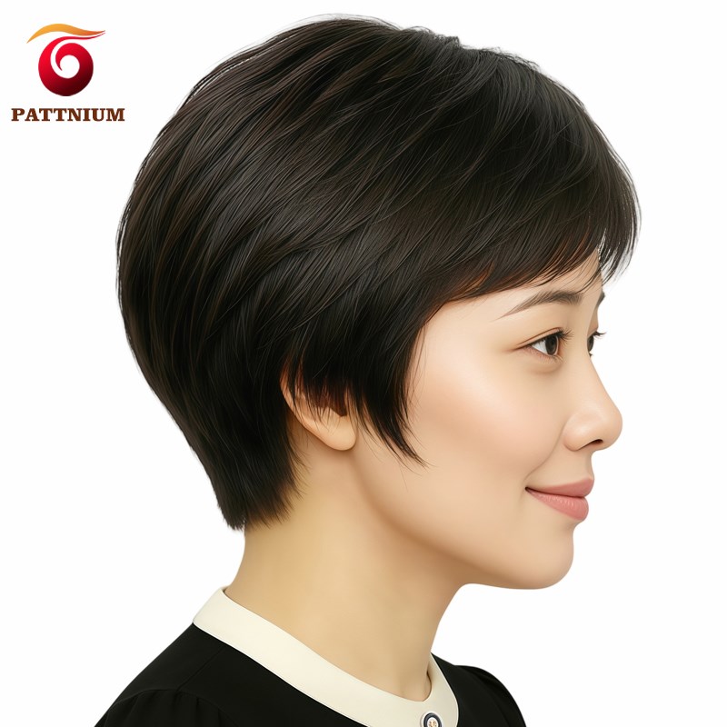 妈妈假发中老年假发女款真人发丝全手织逼真女士真发假发短发头套
