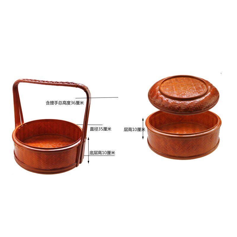 圆形二层送餐篮/外卖手提竹篮/礼品篮/竹编工艺品