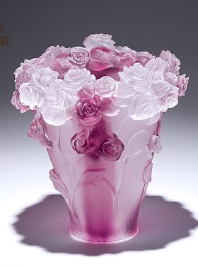 琉璃玫瑰花瓶摆件客厅插花家居轻奢高档水晶装饰品高端大气上档次