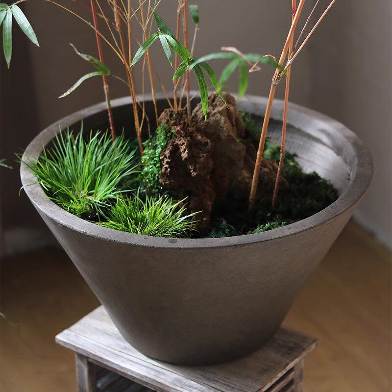 简约碗形水泥花盆大口径绿植花器镁泥组合盆器景观设计北欧风格