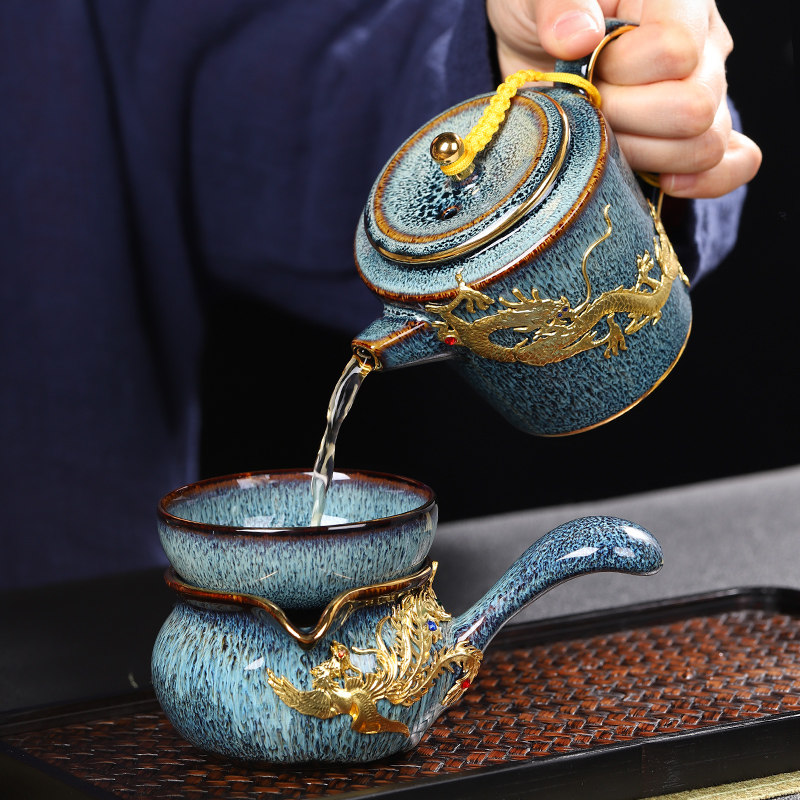鎏金建盏功夫茶具套装家用高档窑变侧把茶壶盖碗茶杯整套办公送礼