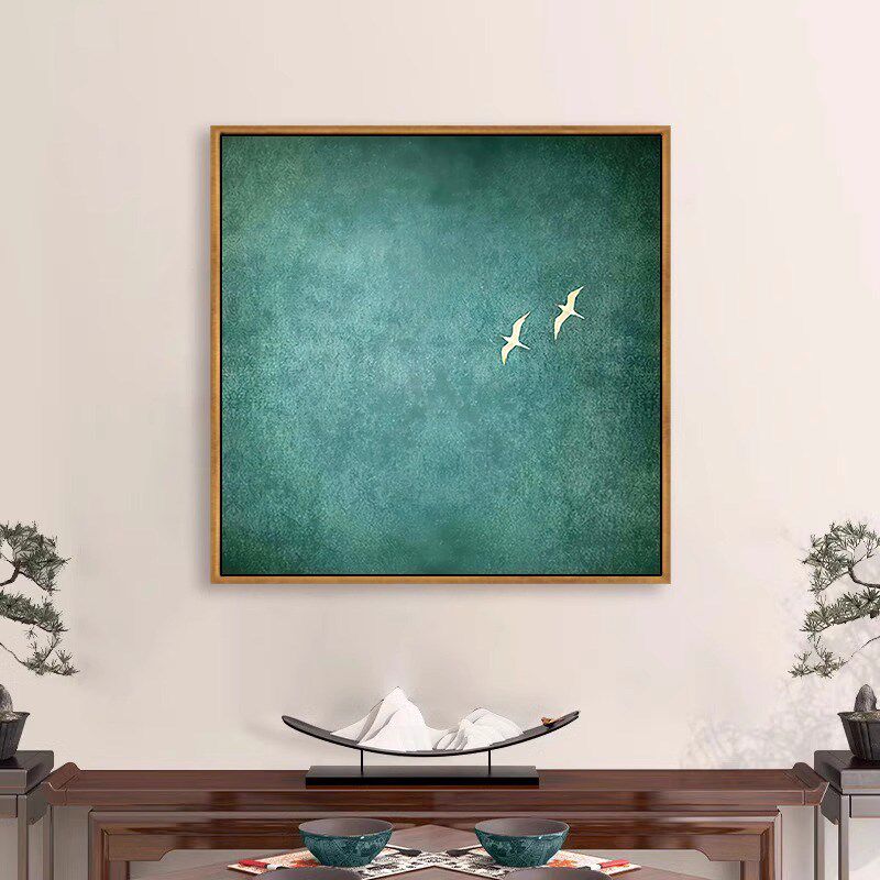 荷花装饰画正方形中式卧室挂画客厅餐厅书房莲花鲤鱼图卫生间壁画