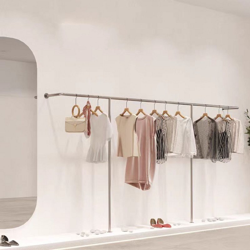 服装店展示架上墙壁挂侧挂陈列架男女装墙上落地挂衣架加厚不锈钢