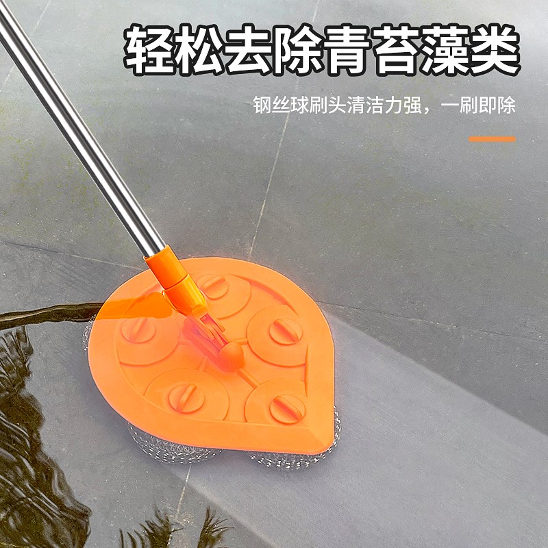 钢丝球刷长柄鱼池清洗刷子刮藻除藓不锈钢地板刷泳池底去青苔拖把图片
