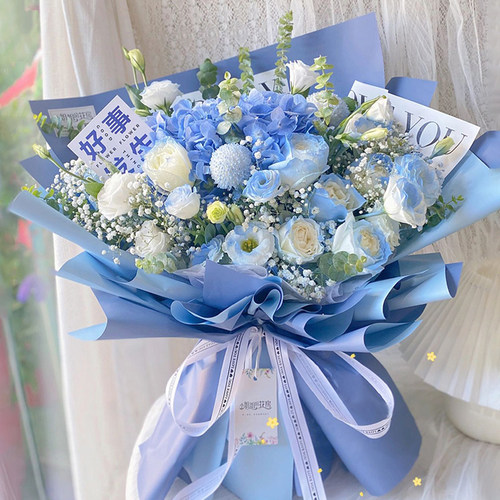 全国蓝色玫瑰混搭花束鲜花同城速递送男友生日礼物上海北京配送店