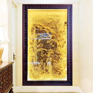东阳木雕松鹤长青锦绣中华木雕背景墙 中式实木玄关屏风手工雕刻