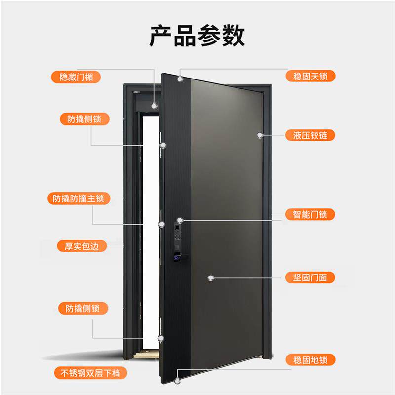 甲级防盗门铝板拼接家用入户门一体长拉手子母门智能进户门安全门