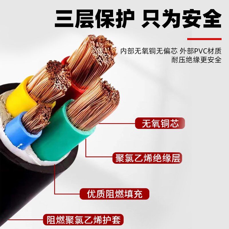 国标铜芯RVV软心电缆线3 4 5芯10 16 25 35平方三相四线电线电缆