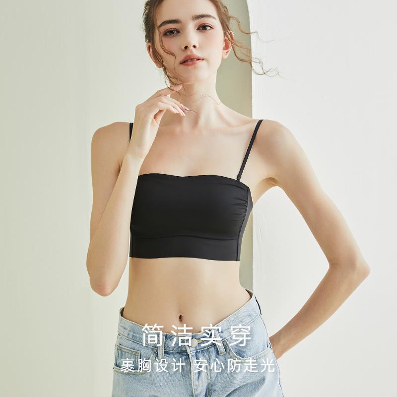 防走光美背抹胸内衣女薄款大胸显小胸罩裹胸露背吊带背心文胸夏季