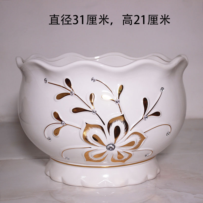 特大号欧式图案米白陶瓷花盆身印花多肉花卉蝶兰桌面