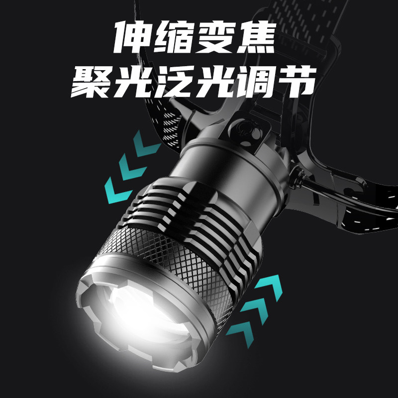 头戴式超亮强光头灯变焦雷射笔筒充电夜钓鱼赶海专用户外照明灯