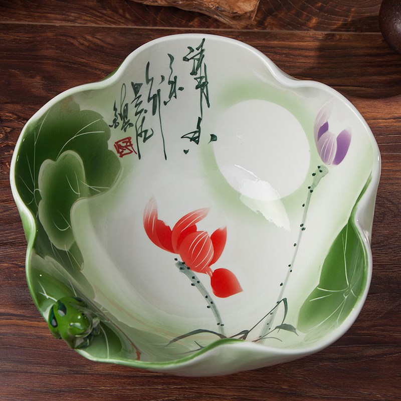 大号景德镇陶瓷青蛙盆水培无孔荷花盆睡莲碗莲专用铜钱草庭院花盆