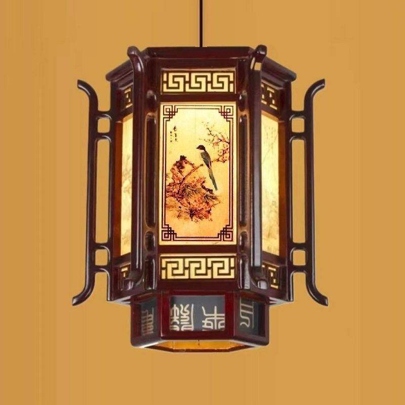 仿古实木灯笼中式阳台走廊过道吊灯中国风六角宫灯门头户外2025款