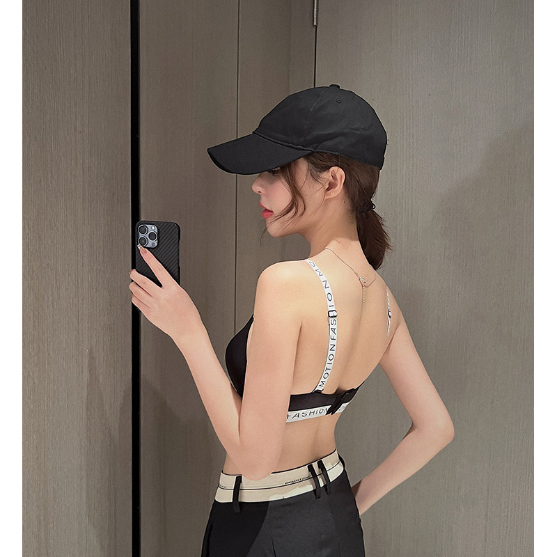小胸聚拢内衣套装女显大无钢圈收副乳防下垂字母肩带夏季薄款文胸