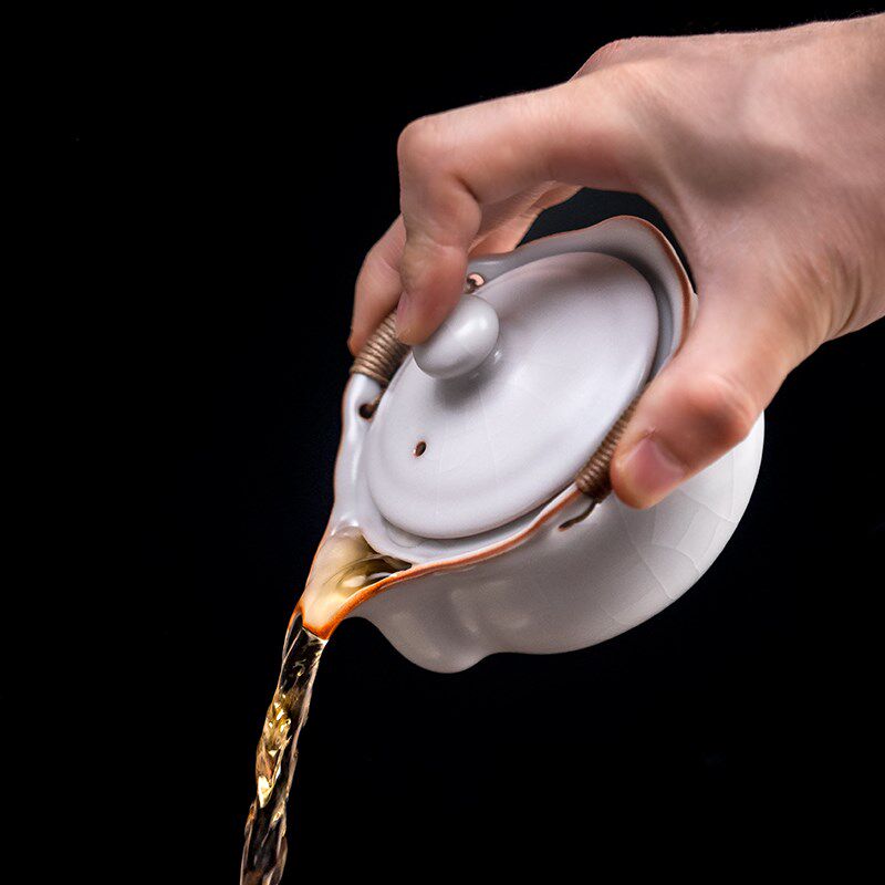 汝窑羊脂白玉釉手抓壶高端礼品茶礼送礼茶壶盖碗防烫瓷器功夫茶