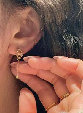 金色蕾丝流苏耳环女精致小众轻奢高级感百搭显脸瘦长款秋冬耳饰