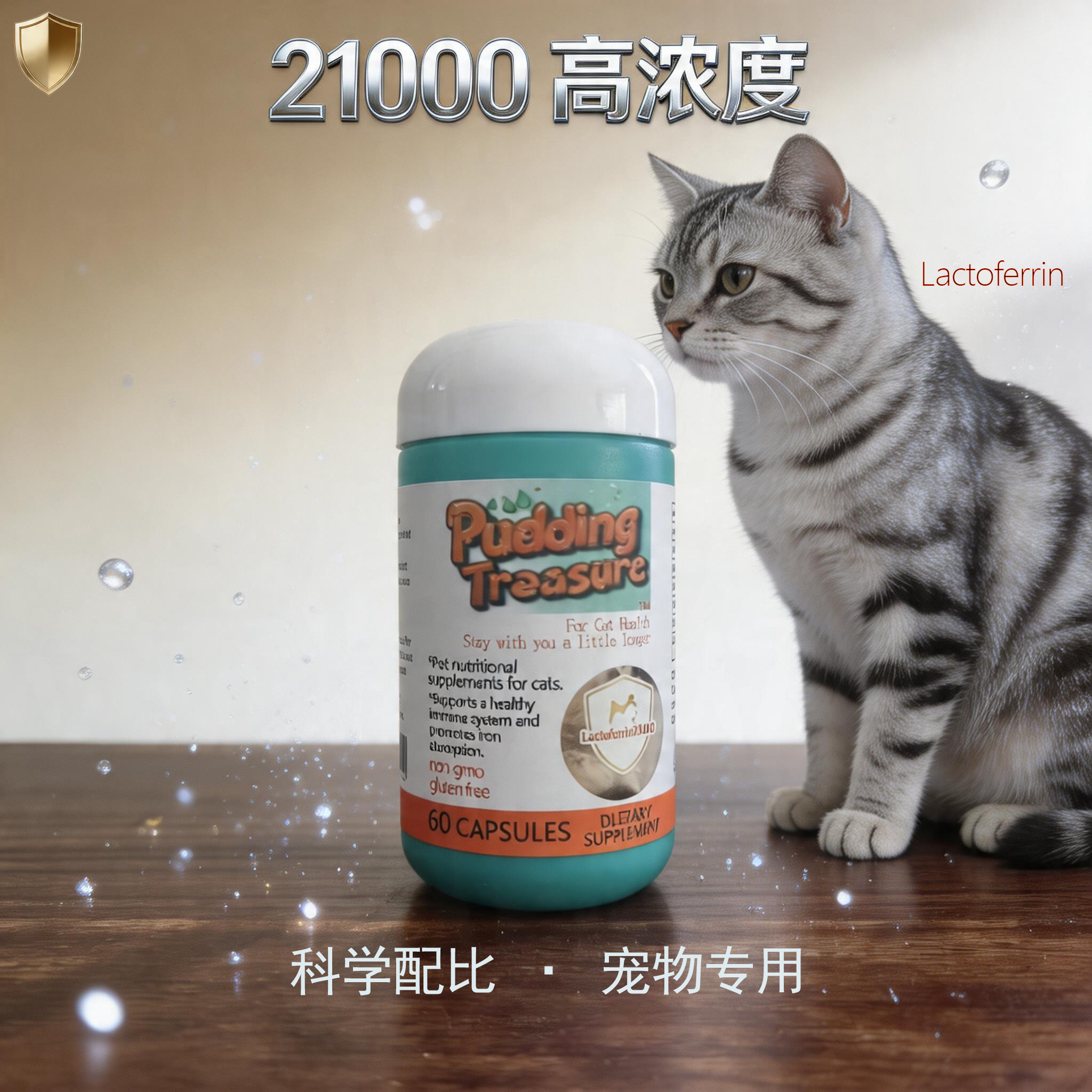 乳铁蛋白免疫增强猫咪初养换季疫苗后养护天然0乳糖布丁元宝进口