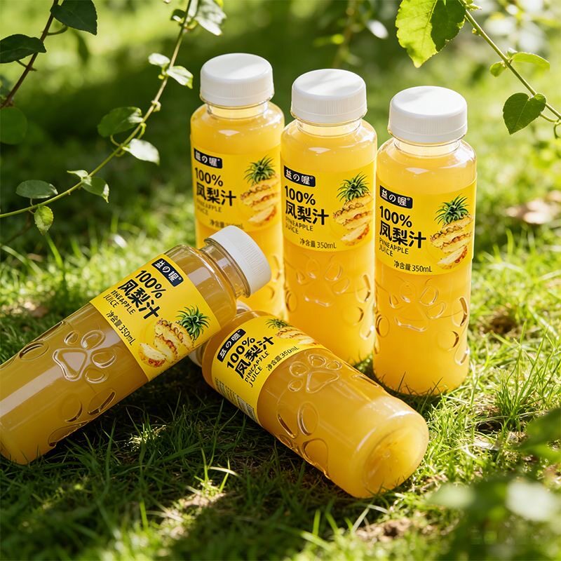 益喔凤梨汁夏季新品菠萝汁纯果汁350ml瓶装新鲜水果清爽原浆饮料